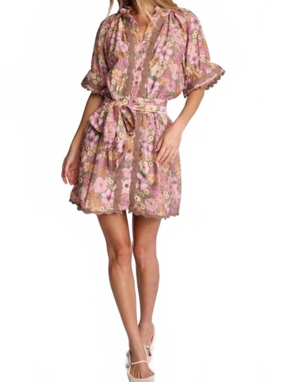 Anthropologie Sundays Evelyn Short Sleeve Dusk Floral Brown Mini Shirt Dress - Picture 11 of 11